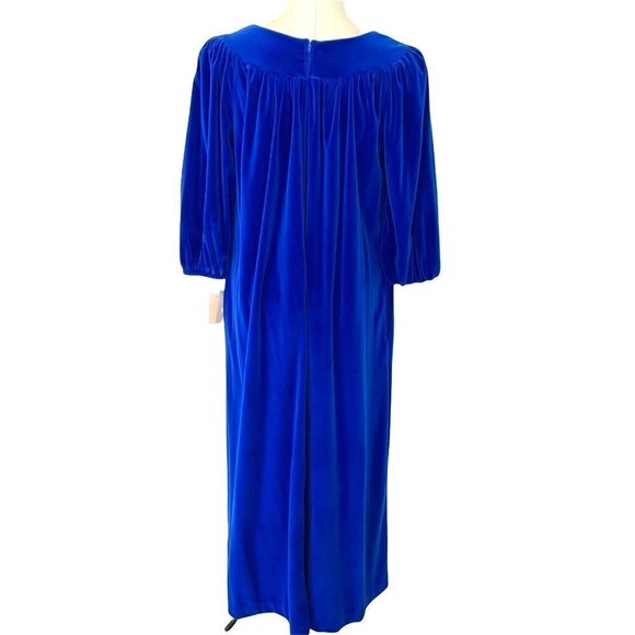 David Brown Velour Robe Hostess Dress Womens Small S Vintage Zipper Pockets Blue - Picture 3 of 16